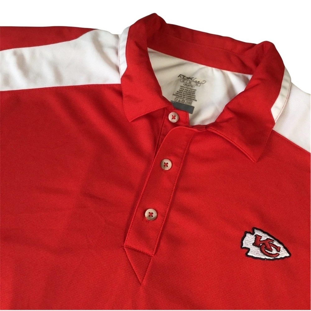 Reebok Polo Mens XL Red Kansas City Chiefs NFL‎ PlayDry Colorblock Short Sleeve